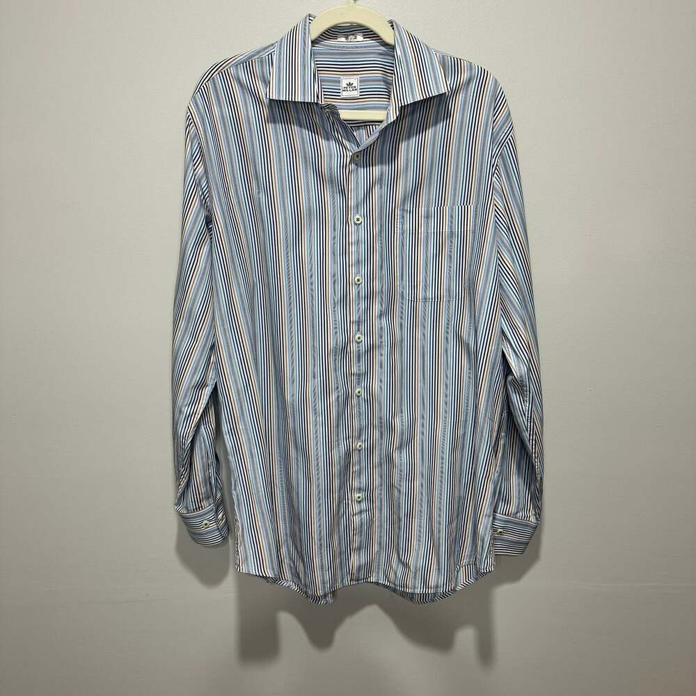 Mens Peter Millar Striped Shirt Spread Collar, Sz L